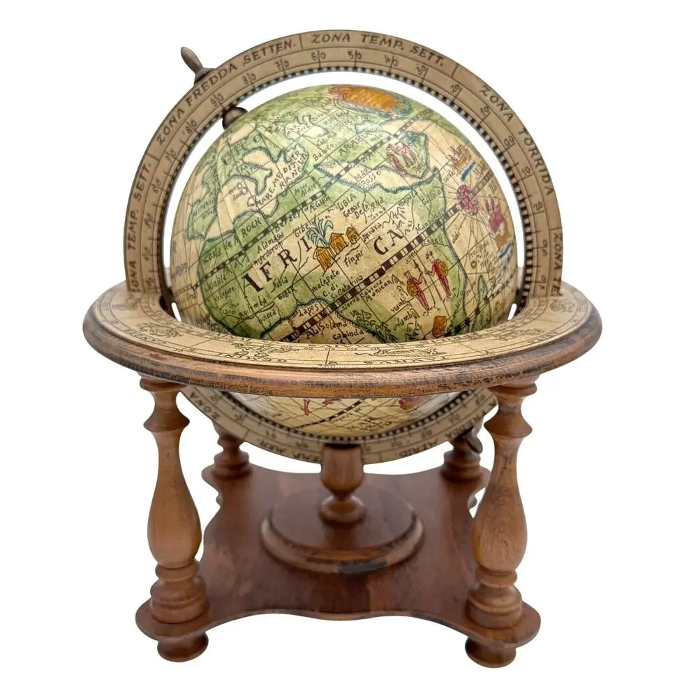S. M. Olde World Globe Made in Italy Wood Stand Zodiac Vintage MCM Decor 11